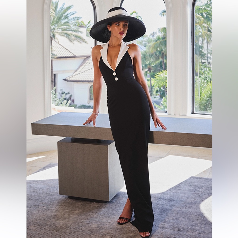 Miss Circle Raelyn Black and White Business Casual Maxi Dress (Size XS)